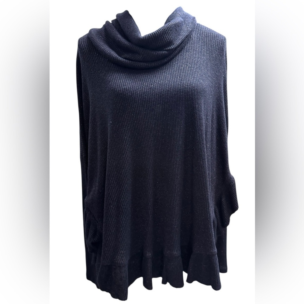 Anthropologie Postmark Orley navy metallic oversized cowl neck sweater Size L​